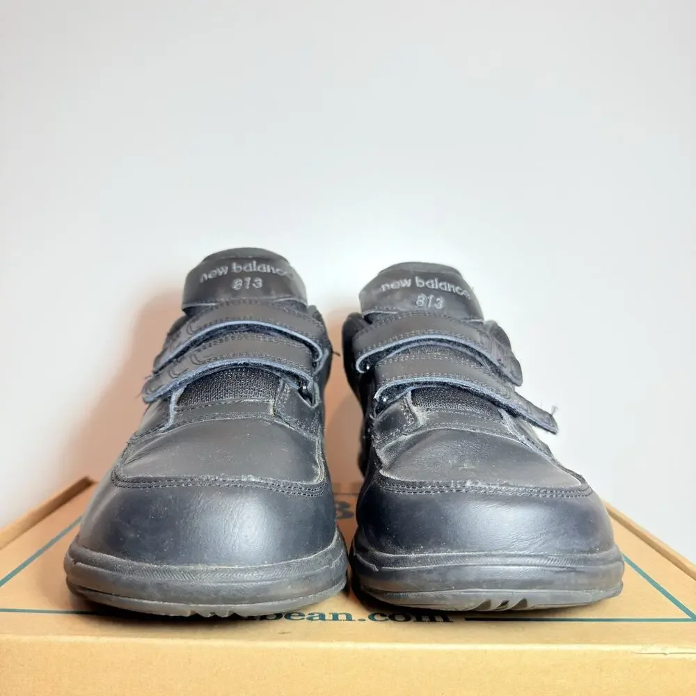 New Balance 813 Mens Size 9 Black Leather Walking Dad Shoes Hook Loop Sneakers